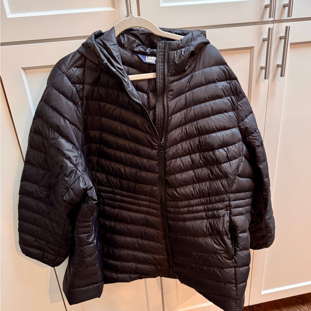 Lands End Black Hooded Puffer Jacket